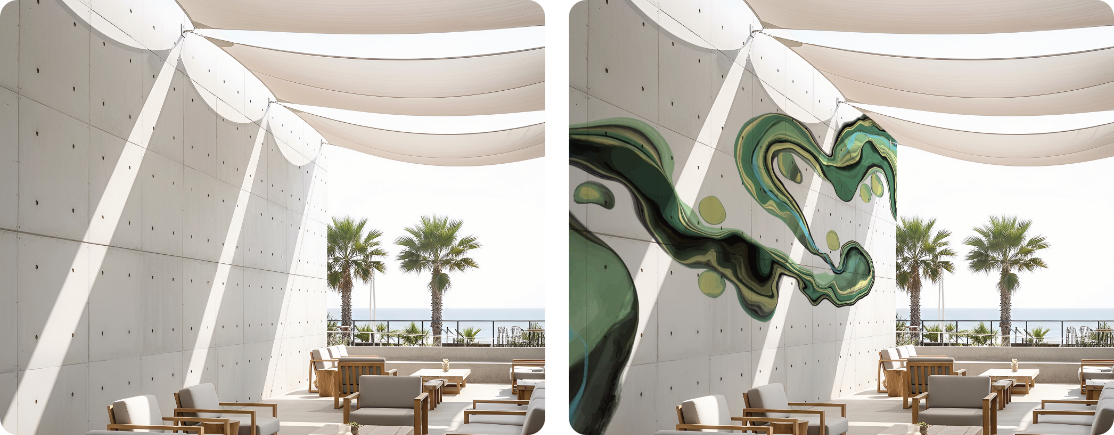 Abstract Concrete Wall Mural Design for Outdoor Lounge Architecture